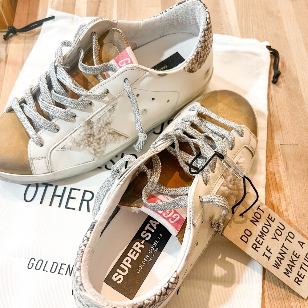 New. Super-Star sneakers made from shearling with snake-print heel tab.